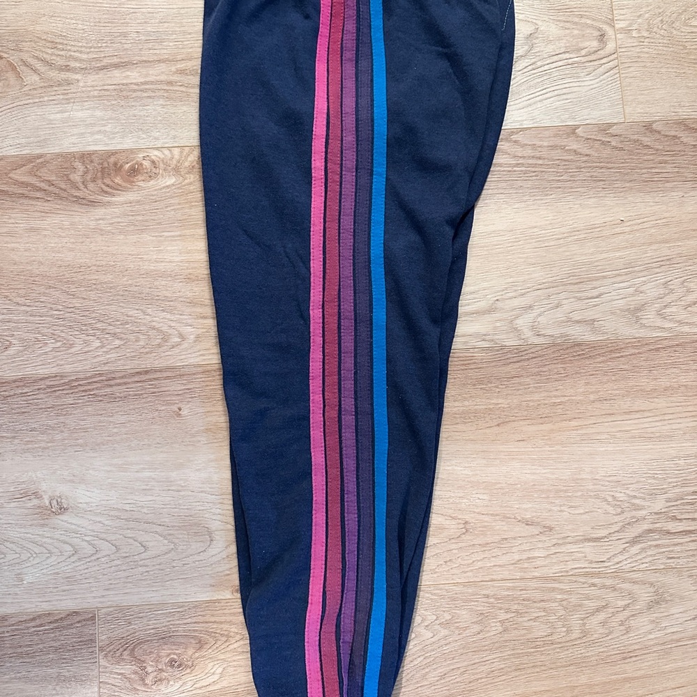 Aviator Nation Blue Joggers with Pink Purple and Blue 5 Stripes size XS